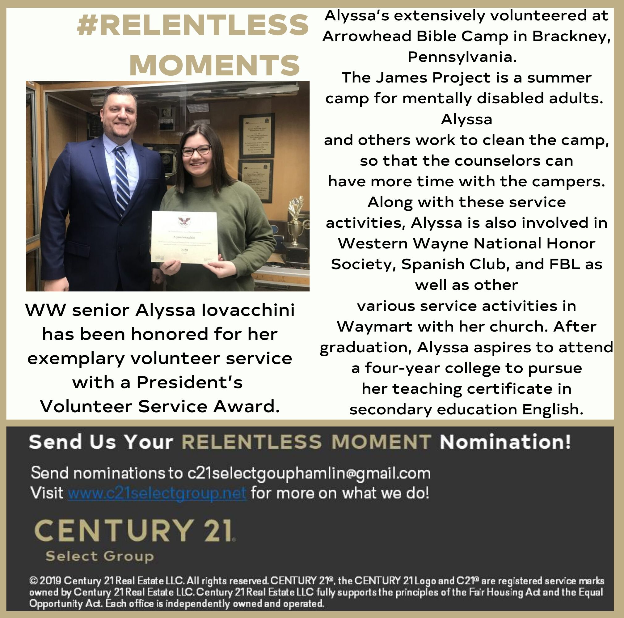 #Relentless Moments: WW Student Earns President’s Volunteer Service Award