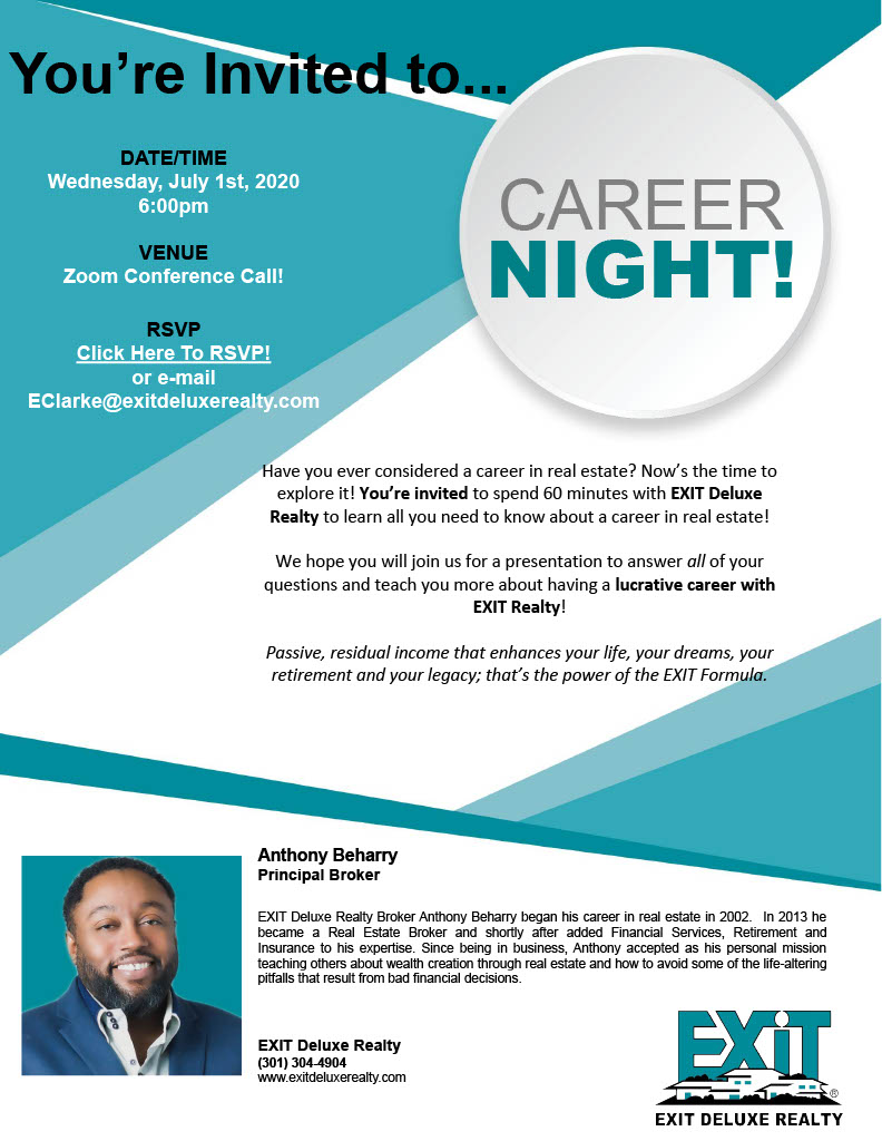 EXIT Deluxe Realty July 2020 Career Night!