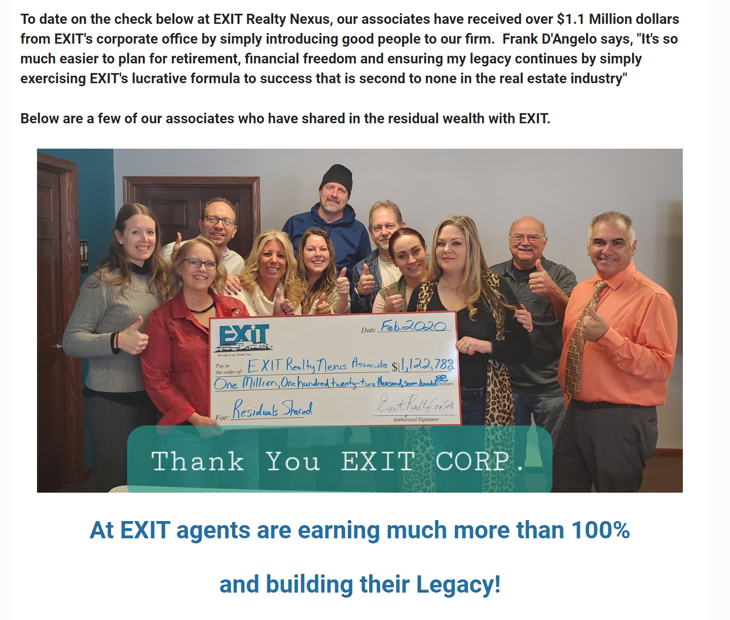 EXIT Realty Nexus has paid out over $1 Million Dollars in residual income!
