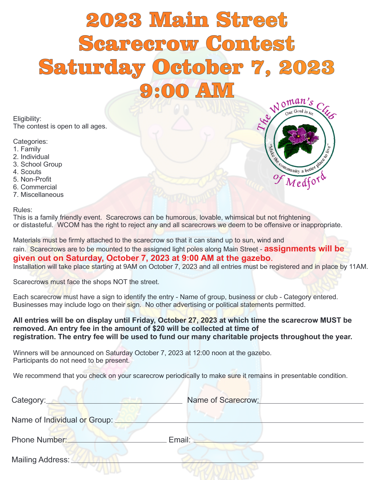 Medford Scarecrow Contest - Update