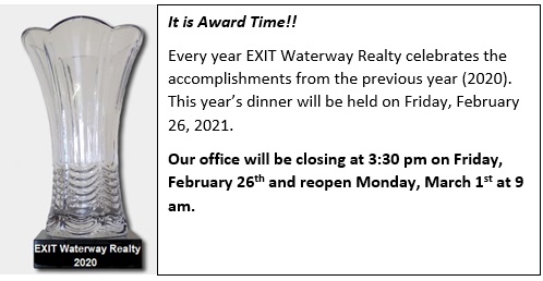 EXIT Waterway Realty Awards Dinner for 2020