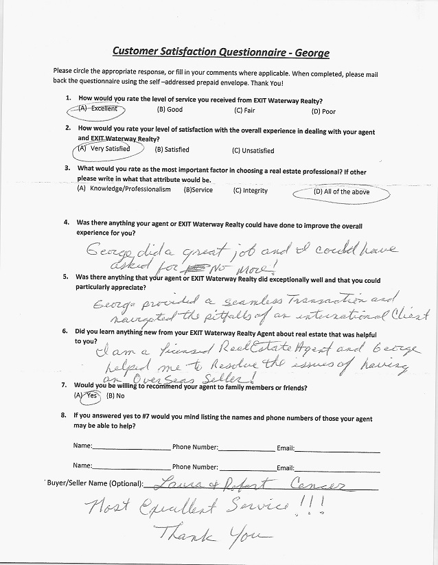 Outstanding Agent Questionaire about George Chorey
