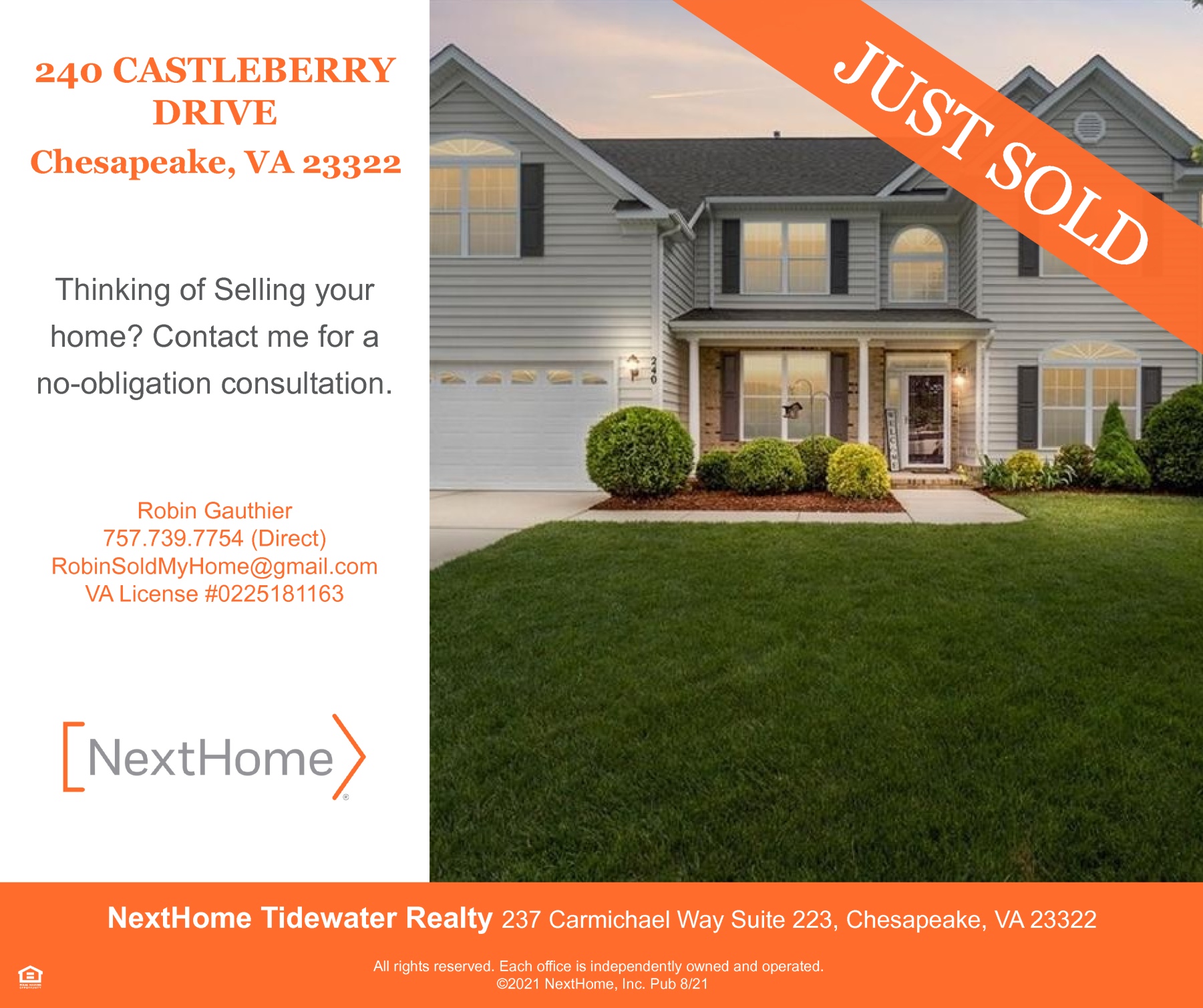 Just Sold! 240 Castleberry Drive, Chesapeake, VA in S